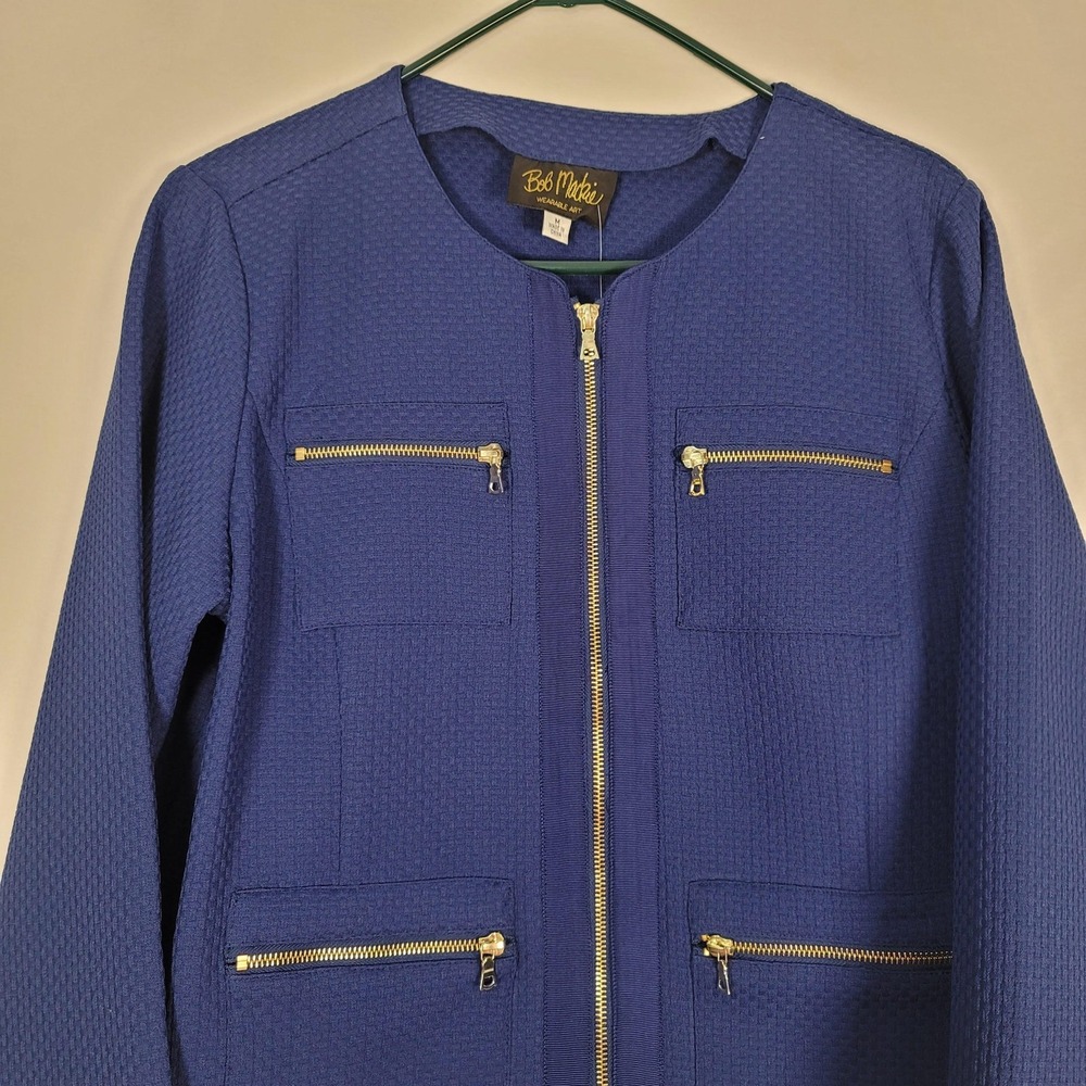 Bob Mackie Wearable Art Jacket Womens Medium Blue Zip Front Textured Pockets NWT - Picture 3 of 11